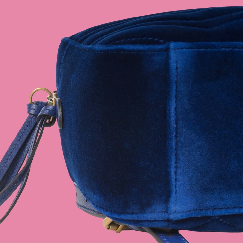 Gucci Velvet Matelasse GG Marmont Dome Backpack Royal Blue - Picture 5 of 8